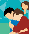Side view of father hugging his son