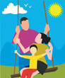 Parents with child on a swing