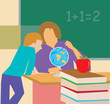 Teacher showing globe to student Teacher showing globe to student