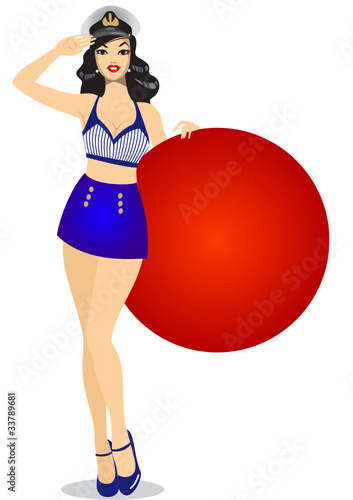 Vector: Pin-up girl holding placecard Pin-up girl holding placecard