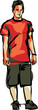 guy in  shorts and red T-shirt