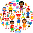planet of kids, colorful vector illustration
