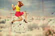 collage. beauty oun woman on the sky, in clouds