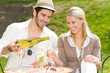 Restaurant terrace elegant couple celebrate sunny day