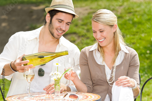 Photo: Restaurant terrace elegant couple celebrate sunny day Restaurant terrace elegant couple celebrate sunny day