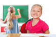 education , girl writing on blackboard