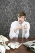 Photo: retro mustache businessman office desk retro mustache businessman office desk