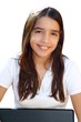 Photo : Latin teenager student smiling holding laptop Latin teenager student smiling holding laptop