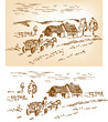 Rural landscape with house, horse and cart