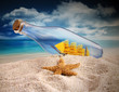 Ship in a bottle lying in the sand