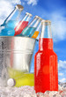 Close-up view of bottles with ice