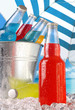 Close-up view of bottles with ice