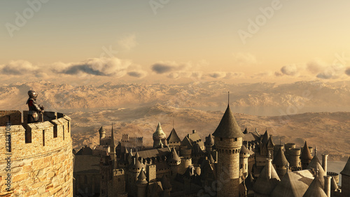 Illustration: Solitary Knight Guarding the Castle Battlements Solitary Knight Guarding the Castle Battlements