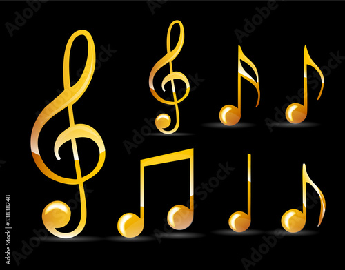 Vektor: set of gold music note isolated on black background set of gold music note isolated on black background