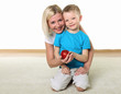 mother with son in studio