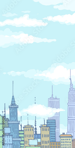 Vector: The clouds in the sky above the city. The clouds in the sky above the city.