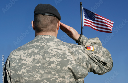 Photo: Soldier Salutes Flag Soldier Salutes Flag