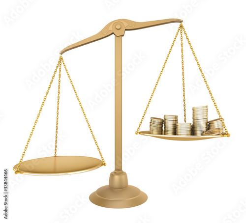 Illustration: Gold balance. Something more than money. Isolated 3D concept Gold balance. Something more than money. Isolated 3D concept