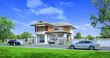 3d rendering, Exclusive two floor tropical modern house on the n 3d rendering, Exclusive two floor tropical modern house on the n
