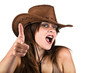 Sexy lady with cowboy hat making the pistol