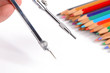Color pencils and bow compass Color pencils and bow compass