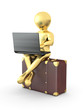 Man with laptop on the luggage