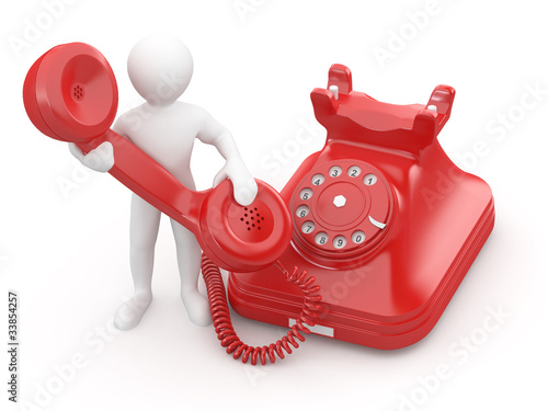Illustration: Contact us. Men with phone. 3d Contact us. Men with phone. 3d