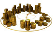 a pyramid of coins on the clock