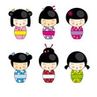 Set  Kokeshi Japanese dolls, vector