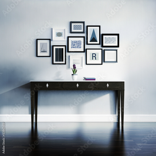 Illustration: Classic, antique, Buffet console , frames blue saturated Classic, antique, Buffet console , frames blue saturated