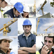 Photo-montage of building workers on a site