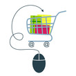 E-commerce concept with computer mouse and shopping trolley