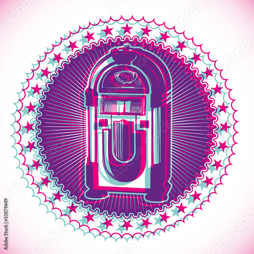 Vector: Artistic retro emblem with jukebox. Artistic retro emblem with jukebox.