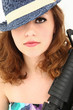 Beautiful Mafia Girl Costume with Riffle Portrait Beautiful Mafia Girl Costume with Riffle Portrait