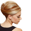 face blond woman with long eyelashes.