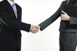 male and female business people shaking hands