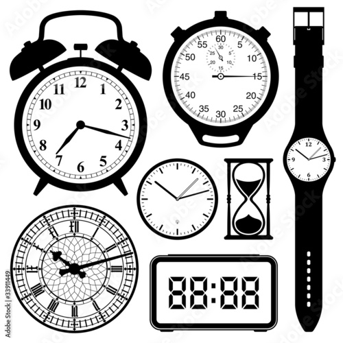 Vektor: clock and watch collection black and white clock and watch collection black and white