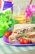 Photo: Sandwiches with bacon, chicken, lettuce and tomato Sandwiches with bacon, chicken, lettuce and tomato