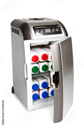 Photo: traveling automobile refrigerator with bottles traveling automobile refrigerator with bottles