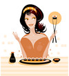 Woman eat susi -exotic food in Sushi bar Woman eat susi -exotic food in Sushi bar
