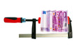 Eurogeld Schein in Schraubzwinge