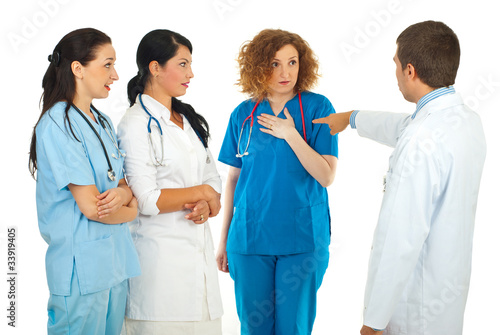 Photo: Hospital manager blame doctor woman Hospital manager blame doctor woman