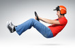 Crazy driver with the steering wheel and a helmet, concept