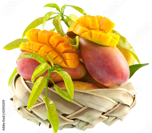 Photo : mangue mûre, tranche ouverte en cubes mangue mûre, tranche ouverte en cubes