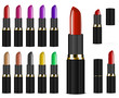 set of colorful color lipsticks isolated on white background