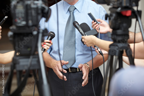 Photo: business meeting conference journalism microphones business meeting conference journalism microphones