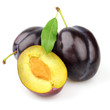 Ripe plum with leaves