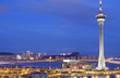 Urban landscape of Macau with famous traveling tower under sky n Urban landscape of Macau with famous traveling tower under sky n