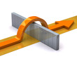 Orange arrow jumps above the barrier