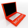 Laptop computer with word microsoft on it
